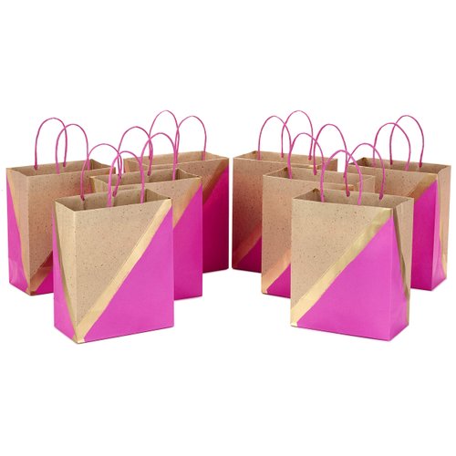 Hallmark 9" Medium Paper Gift Bags, 8-Pack (Pink & Kraft) for Easter, Birthdays, Mother's Day, Weddings, Baby Showers, Bridal Showers, Any Occasion