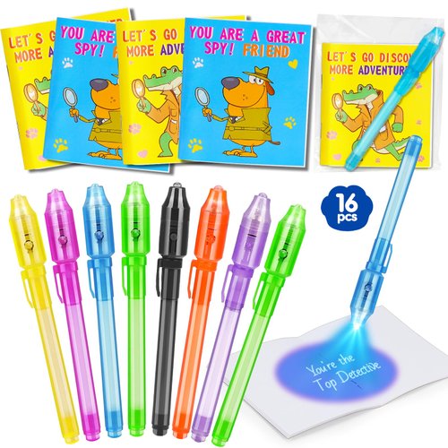 Basytodio Invisible Ink Pen with UV Light and Notebooks for Kids Party Favor Supplies Spy Glow Pens for Kids School Gifts for Class Boy Girl Return Gifts Goodie Bag Stuffer Student Prize