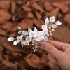 Easedaily Rose Flower Bride Wedding Hair Comb Silver Leaf Crystal Hair Piece Pearl Bridal Hair Accessories for Women and Bridemaid