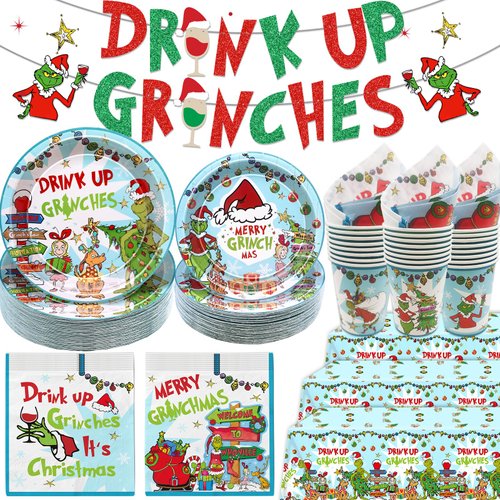 114Pcs Christmas Party Decorations Christmas Party Supplies Tableware Set Christmas Plates and Napkins with Christmas Tableware for Friendsmas Christmas Party Decorations Happy Holidays Decorations