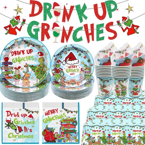 114Pcs Christmas Party Decorations Christmas Party Supplies Tableware Set Christmas Plates and Napkins with Christmas Tableware for Friendsmas Christmas Party Decorations Happy Holidays Decorations