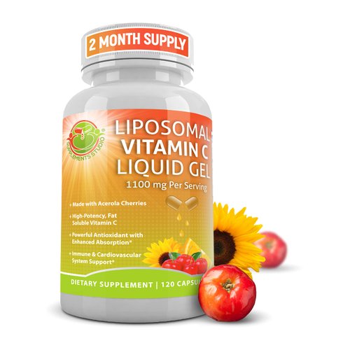 Liposomal Vitamin C Liquid Gel Capsules - 1100mg - Made with Organic Acerola Cherries, High Potency Vitamin C Liposomal Immune Support Supplement with Enhanced Absorption & Bioavailability - 120 count