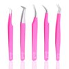 SIVOTE Eyelash Extension Tweezers for Classic & Volume Lashes, 5-Pack, Pink