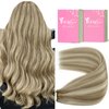 YoungSee Sew in Hair Extensions Real Human Hair Highlight Human Hair Weft Extensions Light Brown with Blonde Highlight Smooth Weft Hair Extensions Real Human Hair no Tangle 20Inch 100G