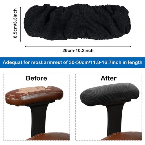 Office Chair Arm Armrest Covers – Stretchable Slipcover Protector Sleeve for Computer Gaming Desk Rotating Chairs Easy Install & Clean, Comfortable (Matt Black, 1 Pair)