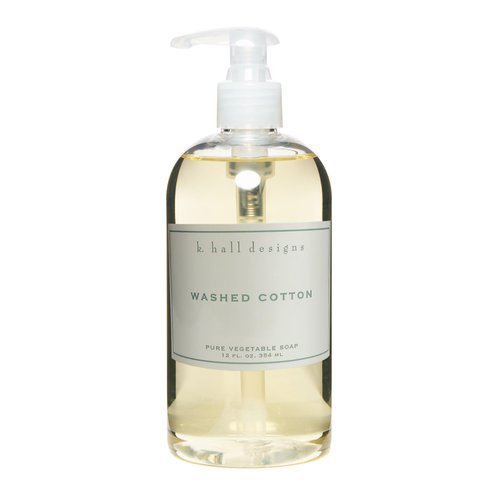 K. Hall Designs Washed Cotton Liquid Hand Soap, Refreshingly Clean Scent with Lavender and Chamomile, Natural Liquid Soap for Bathroom & Kitchen, Plant-Based Formula, 12 fl oz