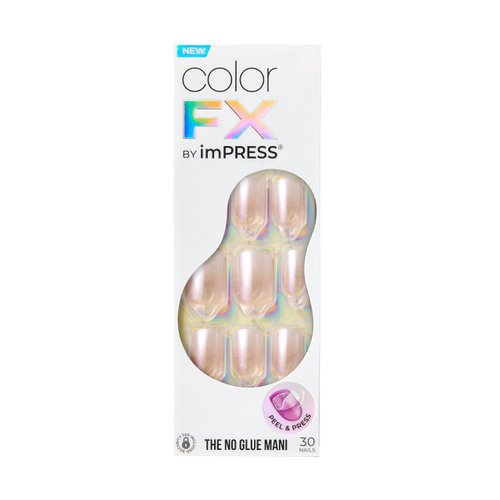 KISS imPRESS No Glue Mani Press-On Nails, Color FX, Connection', Light White, Short Size, Squoval Shape, Includes 30 Nails, Prep Pad, Instructions Sheet, 1 Manicure Stick, 1 Mini File