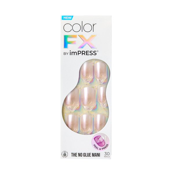 KISS imPRESS No Glue Mani Press-On Nails, Color FX, Connection', Light White, Short Size, Squoval Shape, Includes 30 Nails, Prep Pad, Instructions Sheet, 1 Manicure Stick, 1 Mini File