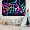 Blissyard Neon Happy Birthday Banner 71x43 Photography Backdrops Party Background Decorations Banner Colorful Graffiti Splash Paint Kids Birthday Supplies Neon Birthday Backdrops Glow in The Dark ​