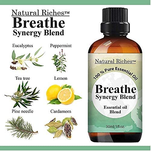 Natural Riches Breathe Essential Oil Blend Breathe Easy with Peppermint Eucalyptus Tea Tree Lemon Cardamom Pine Needle Essential Oils - 2 x 30 ml