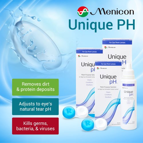 Menicon Unique pH Multi-Purpose Solution with RGP Lens Case, 4 Fl Oz (Pack of 3)