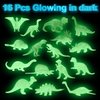 16PCS Glow in Dark Mini Dinosaur Figures for Kids Birthday Party Favors Supplies Dino Cupcake Topper Goodie Gift Treat Bag Stuffers Pinata Fillers Treasure Box Carnival Prizes Small Bulk Toys Trinkets