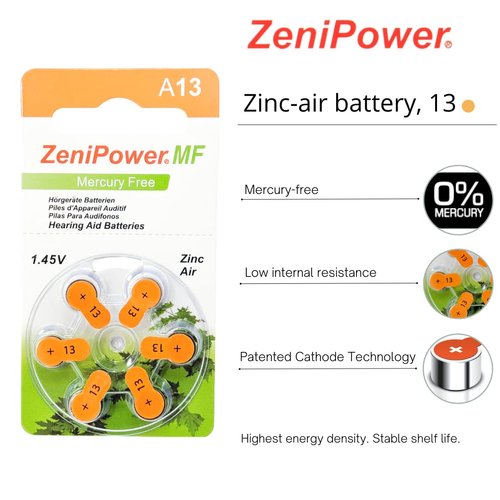 ZeniPower Hearing Aid Batteries Size: 13 (60 Batteries)