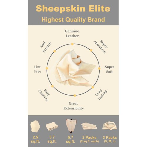 SHEEPSKIN ELITE Chamois Drying Cloth Car Drying Towel Real Leather Super Absorbent Fast Drying Natural Chamois Car Wash Cloth Accessory (2.5 sq. ft.)