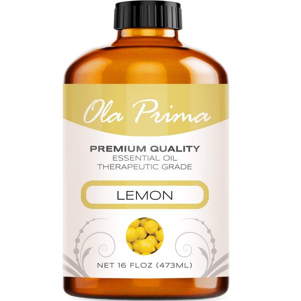 Ola Prima Oils - Lemon Essential Oil (16oz Bulk) for Aromatherapy, Diffuser- Lemon Essential Oil for Candle Making -Lemon Essential Oil for Diffuser - Lemon Essential Oil for Household Cleaning