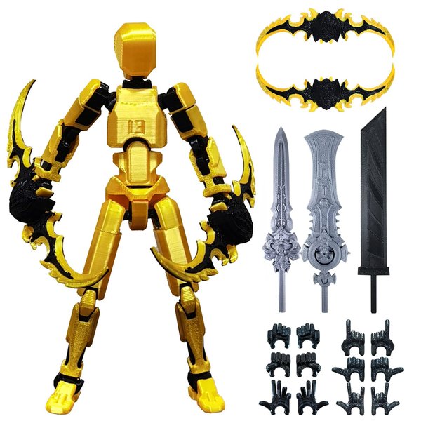 T13 (Assembly Completed) 3D Printed Action Figure,Dummy 13 Robot Action Figure, T13 Collectible Action Figure Articulated, for Collectors Desktop Decorations, muñeco de acción (Gold Black)