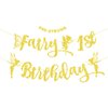 Ushinemi Pre-Strung Fairy First Birthday Decorations, NO DIY Gold Glitter Fairy Birthday Party Banner 1st Fairy Theme Party Supplies