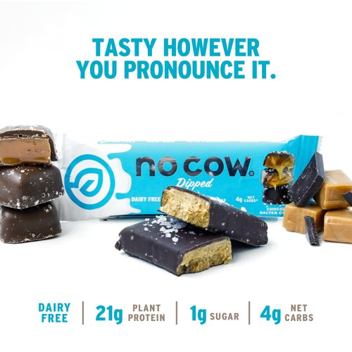 No Cow High Protein Bars, Chocolate Salted Caramel - Healthy Snacks, 20g Vegan Protein, High Fiber, Low Sugar, Keto Friendly, Dairy & Gluten Free (12 Count)