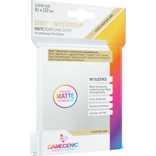 Matte Board Game Sleeves | Pack of 90 Matte Sleeves | 81 by 122 mm Card Sleeves Optimized for Use with Dixit and Mysterium | Premium Card Protection | FFG Sand Color Code | Made by Gamegenic