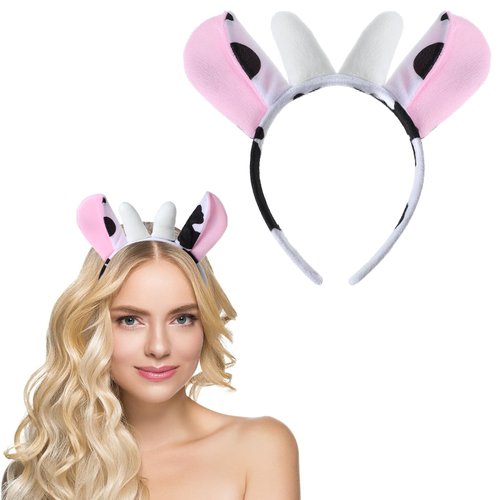 WLLHYF Easter Cow Ear Headband Animal Head Wear Valentine's Day Cow Ear Headbands Fashion Soft Comfortable Halloween Christmas Cosplay Costume Headband Hair Accessories for Kids Girls Party Decoration