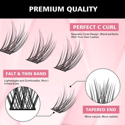 FinyDreamy Lash Clusters Individual Lashes Extensions Wispy Cluster Lashes 8-16mm Mix Lengths C Curl 0.07mm Thickness Eyelash Clusters Home Use False Eyelashes Apply Under Your Lashes