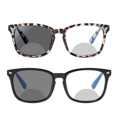 mincl Transition Sunglasses Photochromic Business Bifocal Reading Glasses Men Women 2 pairs Fashion Light Far and Near Presbyopia (2pcs-black&leopard, 2.0)