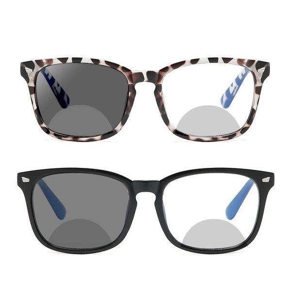 mincl Transition Sunglasses Photochromic Business Bifocal Reading Glasses Men Women 2 pairs Fashion Light Far and Near Presbyopia (2pcs-black&leopard, 2.0)