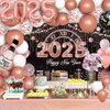 AIBIIN 110 PCS Happy New Year 2025 Decorations Rose Gold New Year Eve Balloon Garland Arch Kit with New Year Backdrop 2025 New Year NYE Balloon Arch Kit Party Decoration Supplies