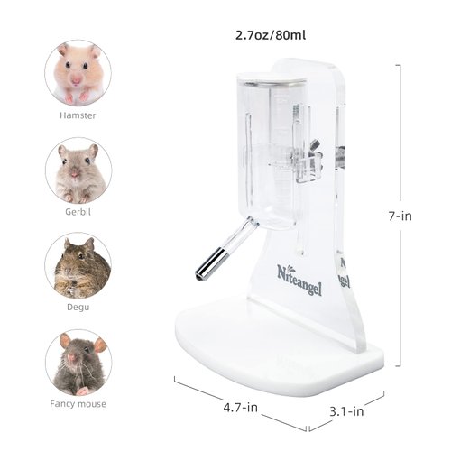 Niteangel 80ml Hamster Water Bottle with Stand No Drip Gerbil Water Feeder Dispenser for Hamster Gerbils Mice Degus Lemming Hedgehog Small-Sized Pet