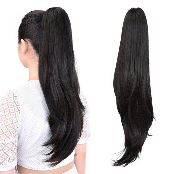 ShulaSHOP ponytail extension,24" claw clip hair extensions ponytail Long straight hair Hair Extension Natural Looking Synthetic Hairpiece for Women Natural Black