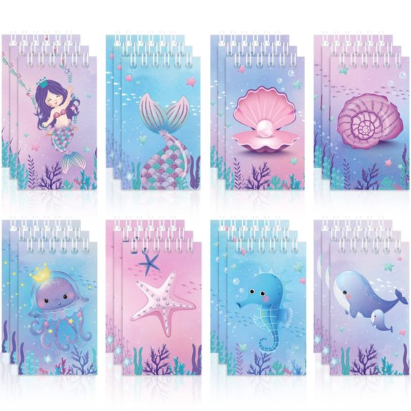 24 Pcs Mini Mermaid Notebooks Mermaid Party Favors Mini Spiral Notepads Sea Ocean Themed Party Supplies for Girls Kids Birthday Party Mermaid Piñata Fillers School Classroom Gifts (Mermaid Style)