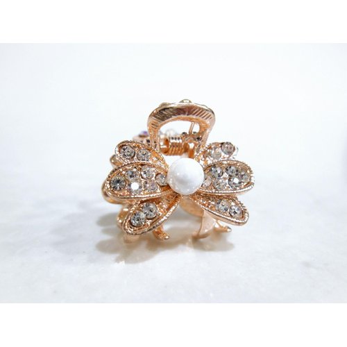 Generic Small mini rose gold flower shaped hair claw clip with pearl and crystals