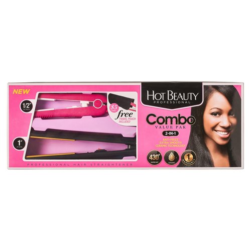 Hot Beauty Ceramic Flat Irons 2-in-1 Value Pack 1" and Mini 1/2" with Free Travel Pouch