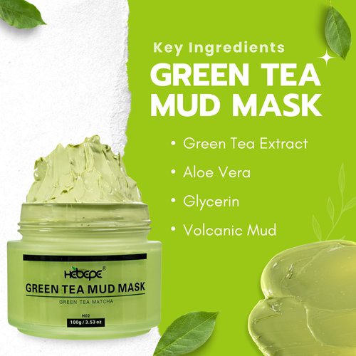 Hebepe Green Tea Matcha Mud Mask with Aloe Vera, Deep Cleansing, Hydrating, and Relaxing Volcanic Clay Facial Mask