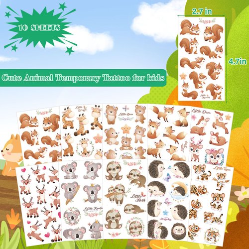 UVUXO Cute Animal Temporary Tattoo for kids - 82 Styles Animal Temporary for Girls Boy Body Arm Shoulder Cute Tattoos Stickers, Birthday Party Supplies Gifts for Kids