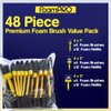 Foam Paint Brush Value Pack (48 Pieces). Contains 4 Each 1", 2" and 3" Brushes with reusables Handles and 12 Each 1", 2" and 3" Refills.