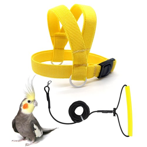 VANFAVORI Bird Harness with Buckle Clip and a Leash, Easy to Wear for Bird Parrots Cockatiel S Size Weight 85-105 Grams, Yellow