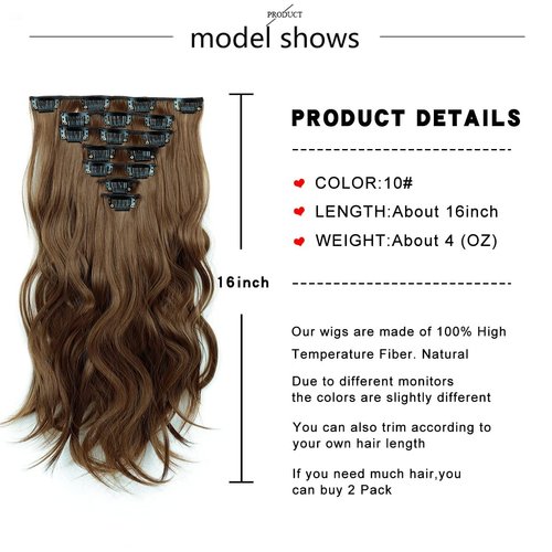 Clip in Hair Extensions - 16 Inch 7 Pcs Chocolate Brown Hair Extension Synthetic Fiber for Women Natural Wavy Extensions Synthetic Full Head