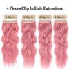 4 PCS Pink Clip in Hair Extensions Natural Soft Long Wavy Synthetic Hair Extensions 20 Inch Thick Hairpieces Double Weft Hair Extension 11 Clips (20Inch(4PCS), 312# Pink)