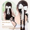 BASEMMAHER Braided Ponytail Extensions Hair Clips for Women White Bow Hair Claw Clip With Long Tail Beads Braids Ribbon Bowknot Hairpins Natural Fake Ponytail Synthetic Hairpieces Hair Accessories