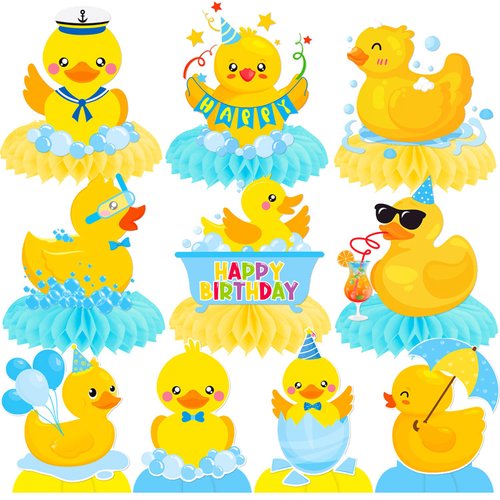 Rubber Duck Honeycomb Centerpieces 12Pcs Duck Birthday Party Decorations Blue Rubber Duck Table Decorations Centerpieces for Duck Themed Baby Shower Supplies