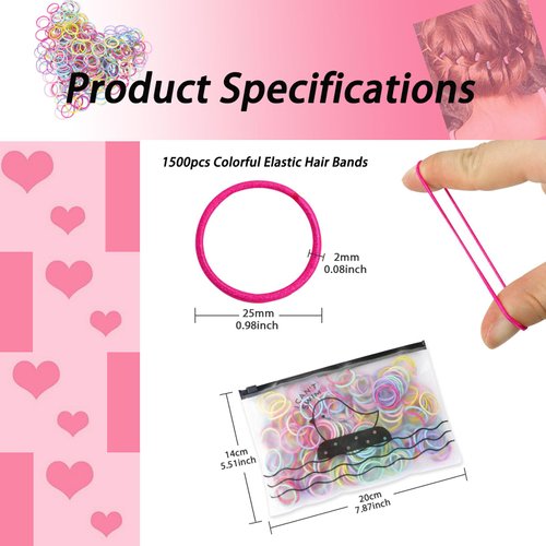 1500 PCS Color Elastic Hair Bands,Toddler Hair Ties Small Rubber Bands For Hair Multi Color Hair Holder Hair Tie Elastic Rubber Bands For Baby Girls Little Girls Kids Women No Damage Reusable