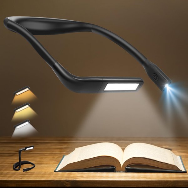 Neck Reading Light Book Lovers Gifts, Rechargeable 2000mAh 10-80Hrs Eye-friendly Wide Lamp Booklight, Birthday Christmas Stocking Stuffers for Men Women Readers, Camping Knitting Crochet Accessories