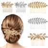 5PCS Leaf Hair Combs for Women Accessories Gold Silver Rhinestone Hair Comb Clips with Teeth Combs for Wedding Metal Decorative French Twist Slide Comb for Bride Bridesmaid Christma Parties Prom Dance