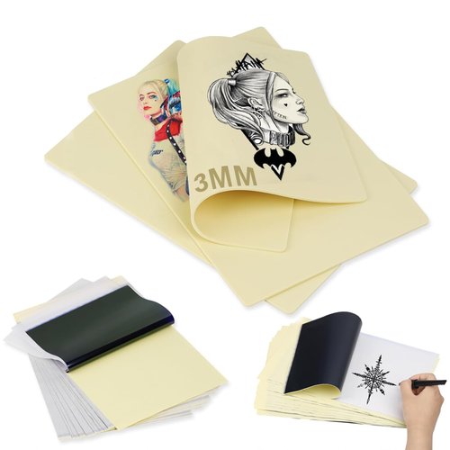 23PCS Tattoo Skin Practice and Transfer Paper Kit Includes 3PCS 8x12" Thick 3MM Double Sided Blank Fake Skin and 30PCS Tattoo Stencil Paper for Tattoo Practice Tattoo Microblading Supplies