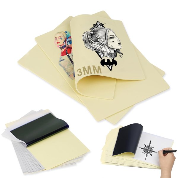 23PCS Tattoo Skin Practice and Transfer Paper Kit Includes 3PCS 8x12" Thick 3MM Double Sided Blank Fake Skin and 30PCS Tattoo Stencil Paper for Tattoo Practice Tattoo Microblading Supplies