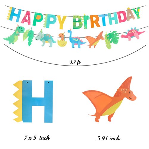 Dinosaur Party Decorations Supplies Kit, Hombae Dinosaur Birthday Decorations for Girl, Dinosaur Theme Banner, Balloons, Cake Toppers, Paper Fans with Dinosaur Cut-Outs, Honeycomb Balls Pom Poms, ROAR