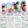 12 Sheets Beach Nail Art Stickers Summer Nail Decals Water Transfer Green Palm Nail Supplies Sunshine Beach Sea Wave Design Cool Summer Day Nail Decoration for Women Girls