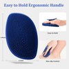 HieerBus Silicone Body Scrubber Flat Shower Brush Gentle Exfoliating and Massage,Long Bristles Lathers Well and More Hygienic Than Traditional Loofah 1 Pack (Dark Blue)