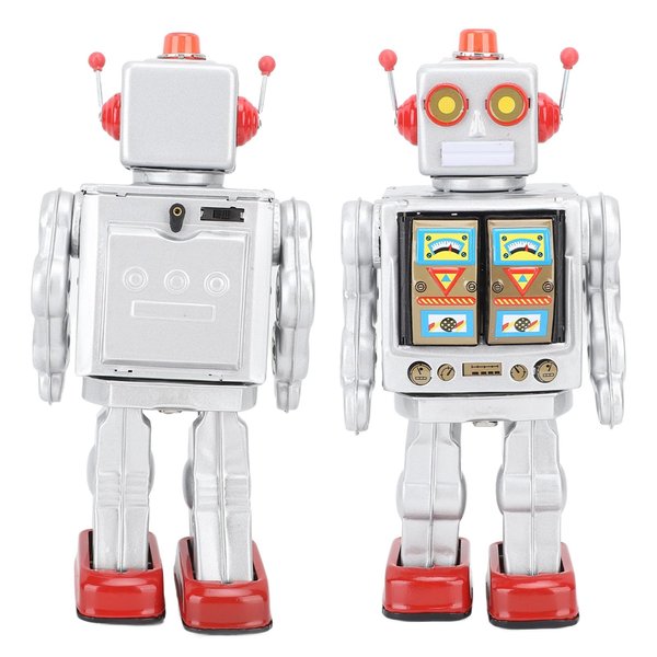Metal Tin Robot Wind Up Toys, 13.39x6.69x5.12in Electric Rotating Vintage Toys with Walking & Rotating, Gun Fire Sound for Collection, Party, Birthday, Festival